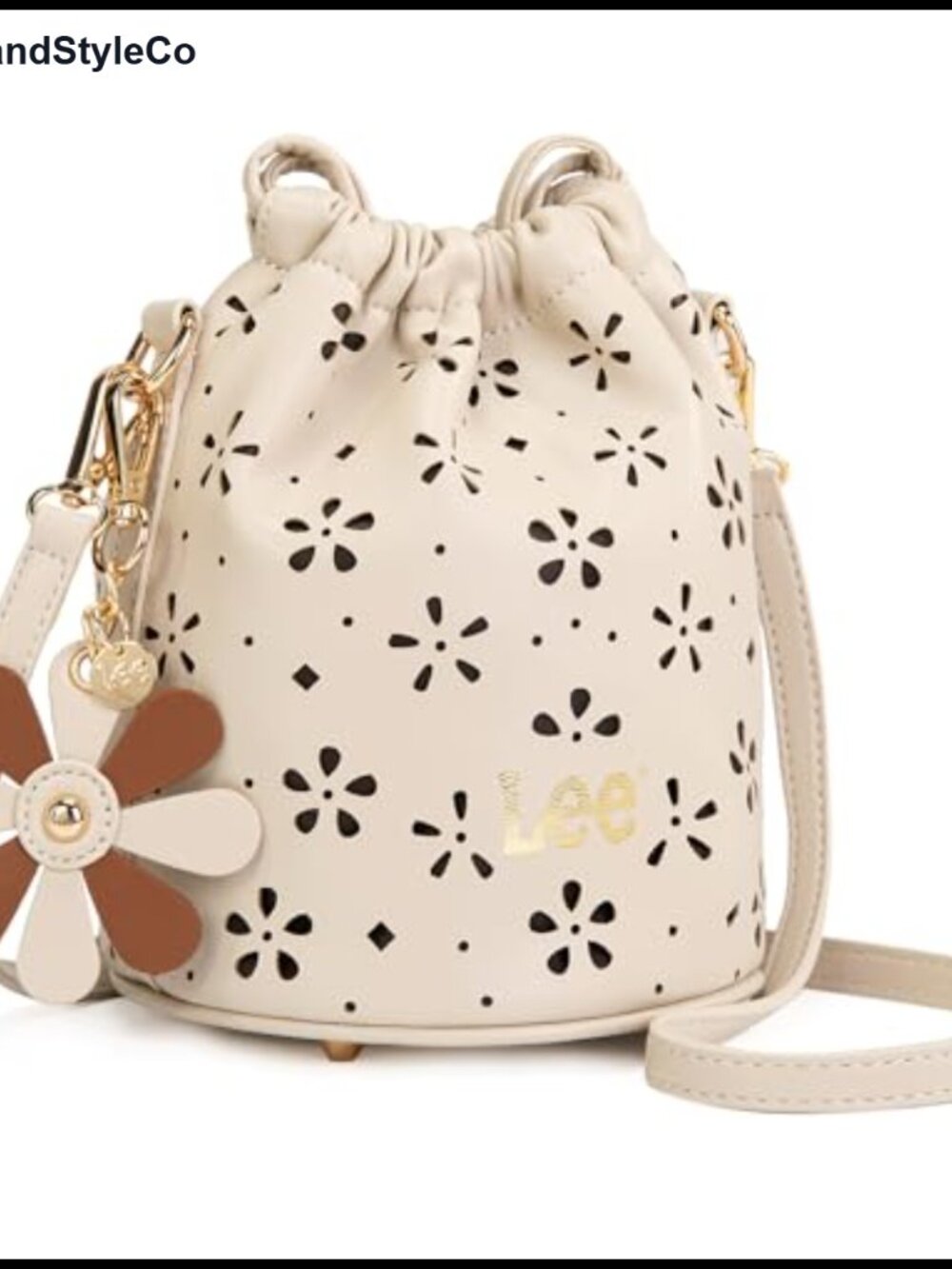 Lee Crossbody Bag for Women Cute Drawstring Bucket Purse Faux Leather
